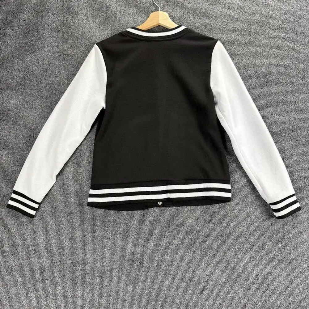 Helium Moto Wear Jacket Kids Youth Large Black Varsity Bomber Snap Button Fleece